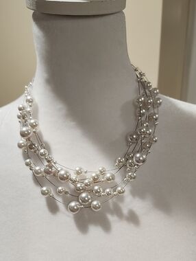 Elegant Multi-Strand Faux Pearl Necklace in White